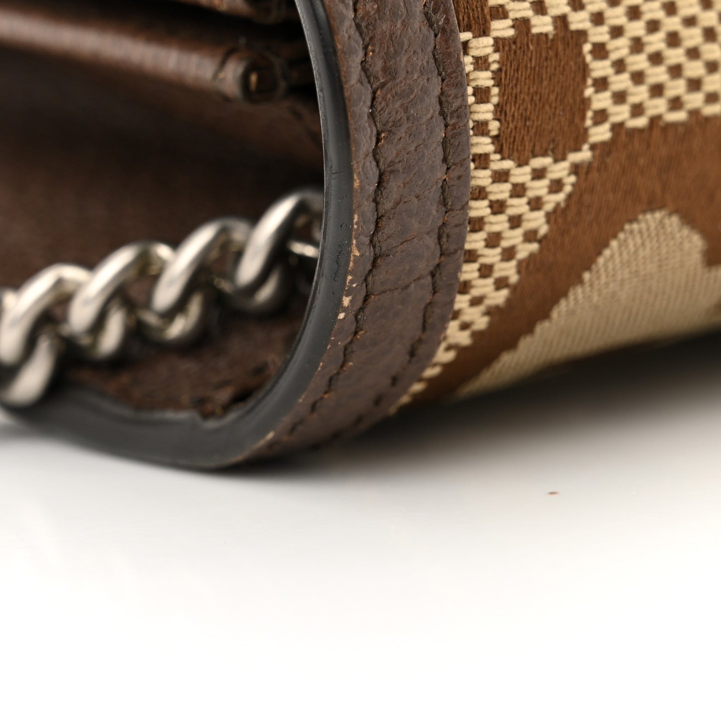 Monogram Jumbo GG Textured Dollar Calfskin Mini Dionysus Chain Wallet Camel Ebony New Acero