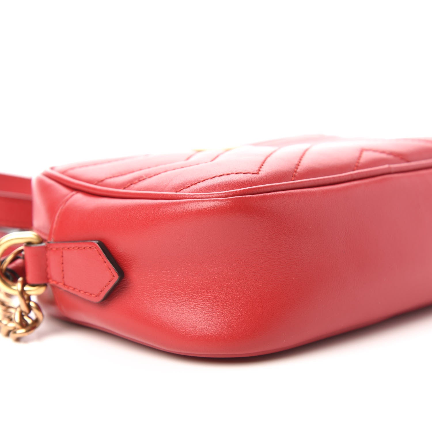 Gucci Calfskin Matelasse Mini GG Marmont Chain Shoulder Bag Hibiscus Red 6 of 10