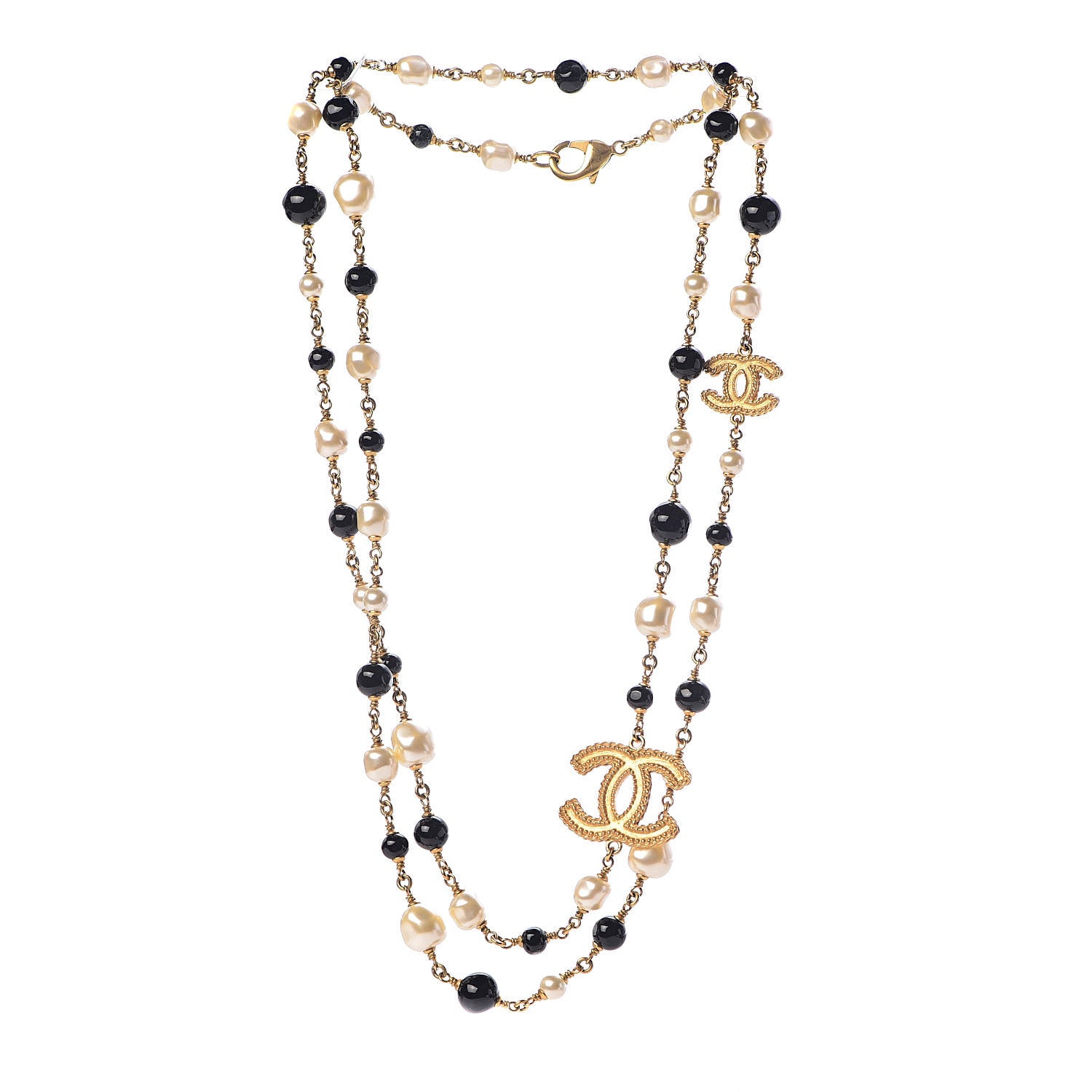 Chanel Pearl Bead CC Long Necklace Black Gold 3 of 5