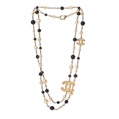 Chanel Pearl Bead CC Long Necklace Black Gold 3 of 5