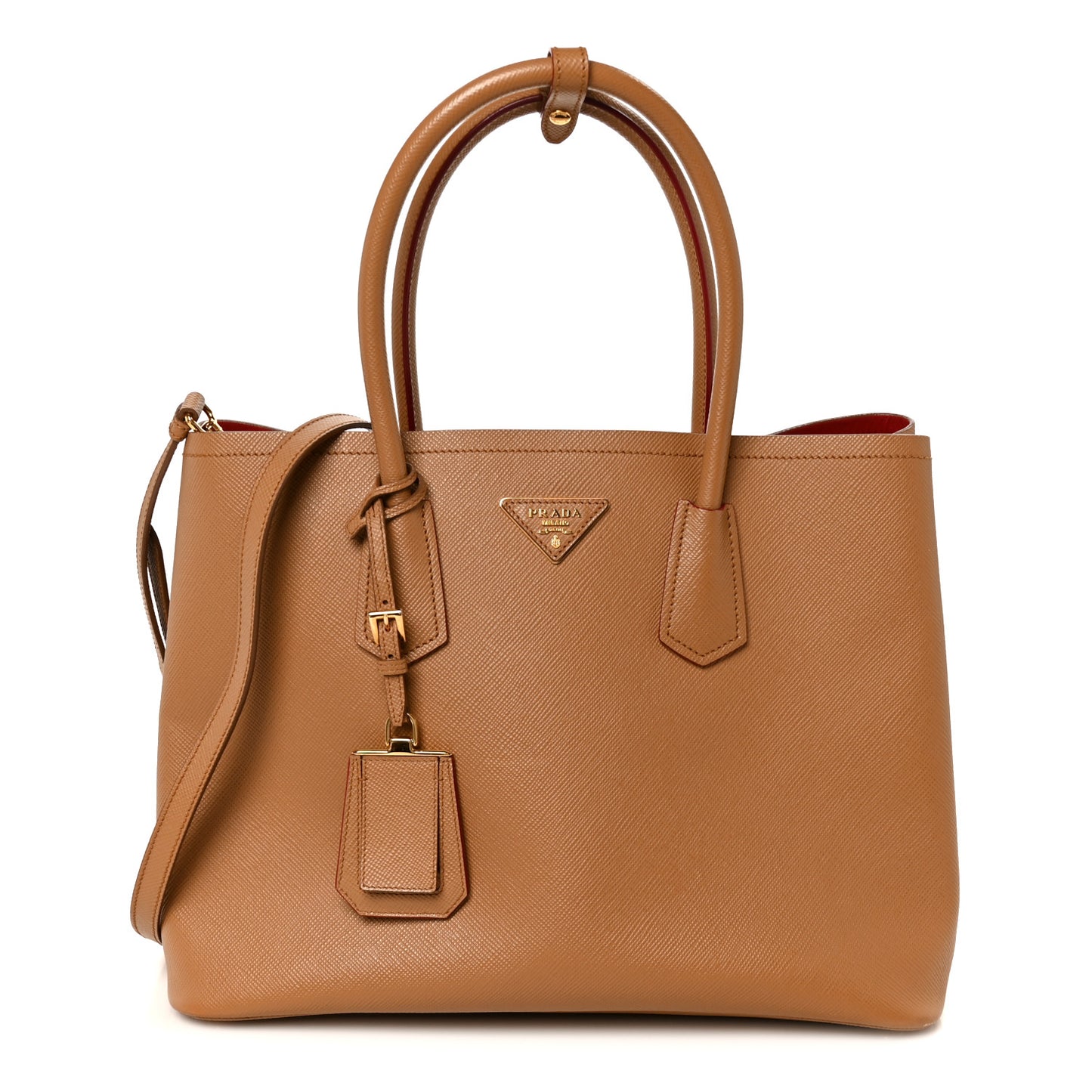 Saffiano Cuir Large Double Bag Caramel Fuoco