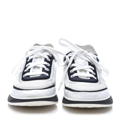 Chanel Suede Calfskin Stretch Fabric CC Sneakers 37.5 White 2 of 9