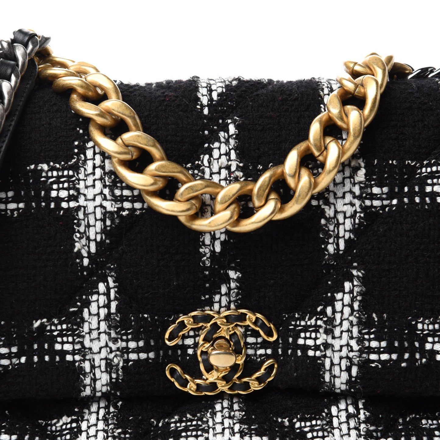 Tweed Quilted Large Chanel 19 Flap Black White