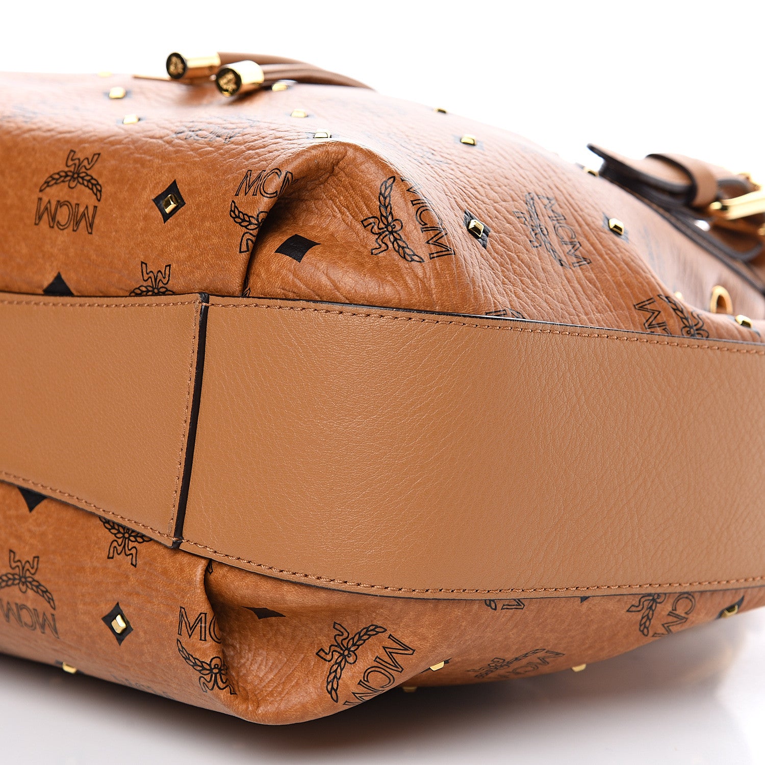MCM Visetos Studded Small Drawstring Shopper Cognac 8 of 9