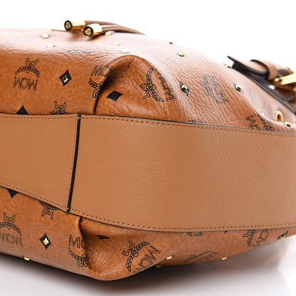MCM Visetos Studded Small Drawstring Shopper Cognac 8 of 9