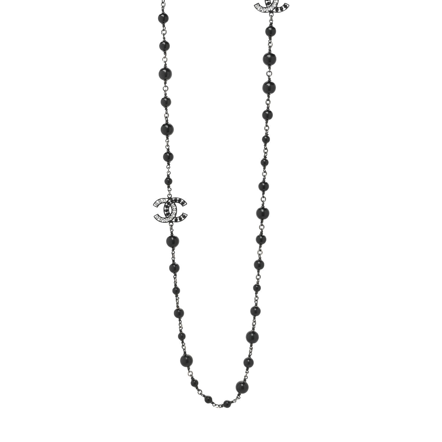 Chanel Pearl Beaded Crystal CC Long Necklace Black 1 of 3