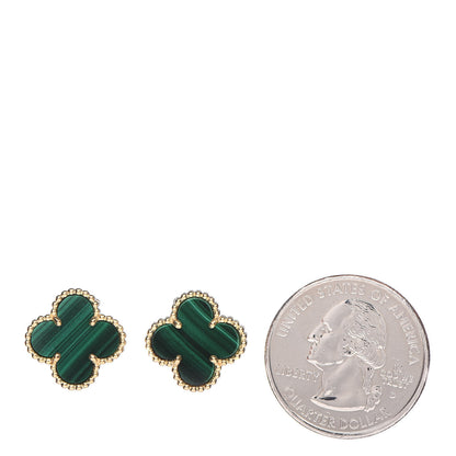 Van Cleef & Arpels 18K Yellow Gold Malachite Vintage Alhambra Earrings 2 of 4