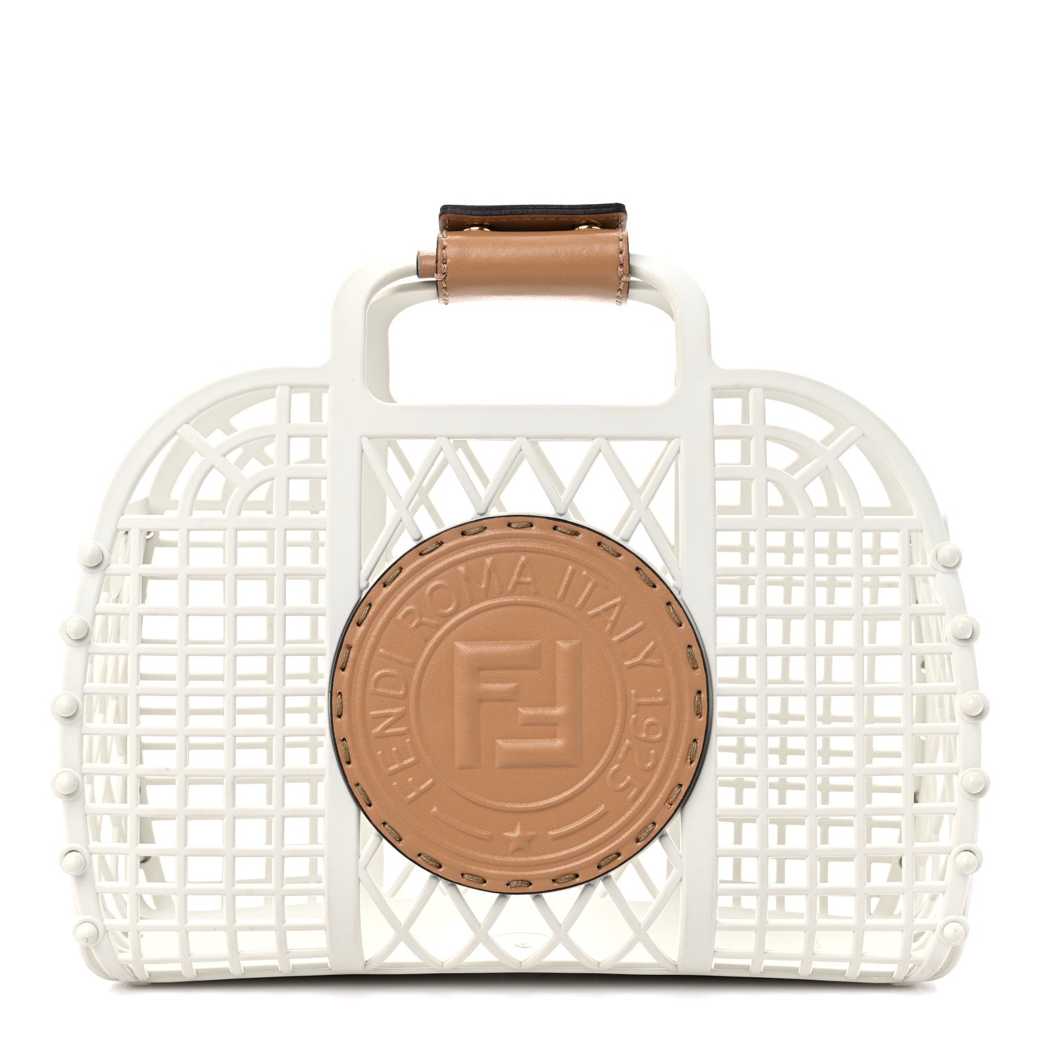 Fendi Recycled Plastic Vitello Liberty Matte Small Fendi Basket White Ice Miele Scuro 1 of 10
