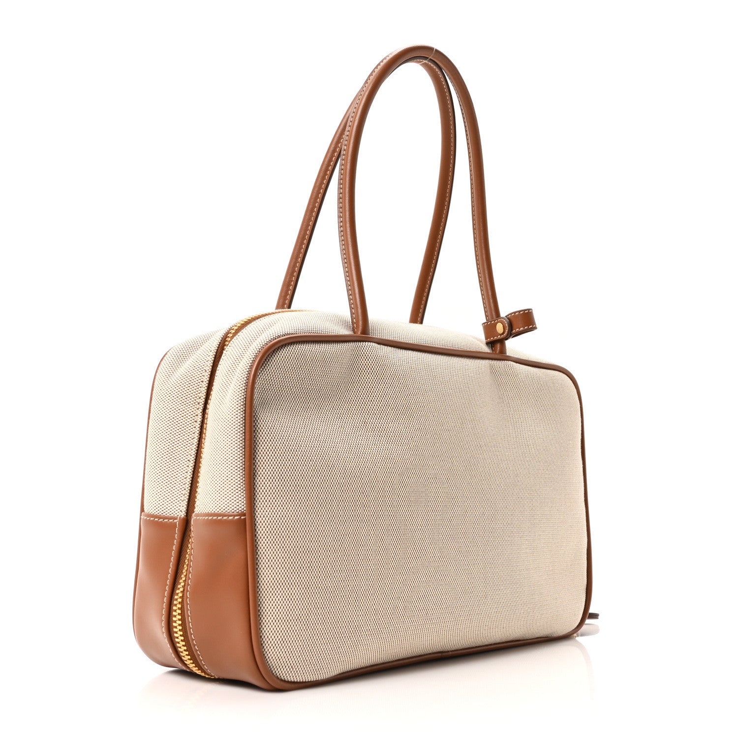Miu Miu Canvas Calfskin Large Beau Top Handle Bag Naturale Brandy 3 of 9