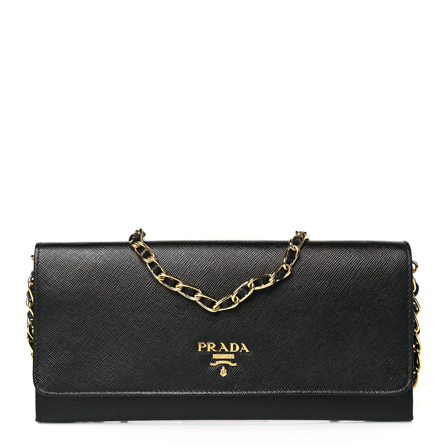 Prada Saffiano Metal Oro Chain Wallet Black 1 of 8