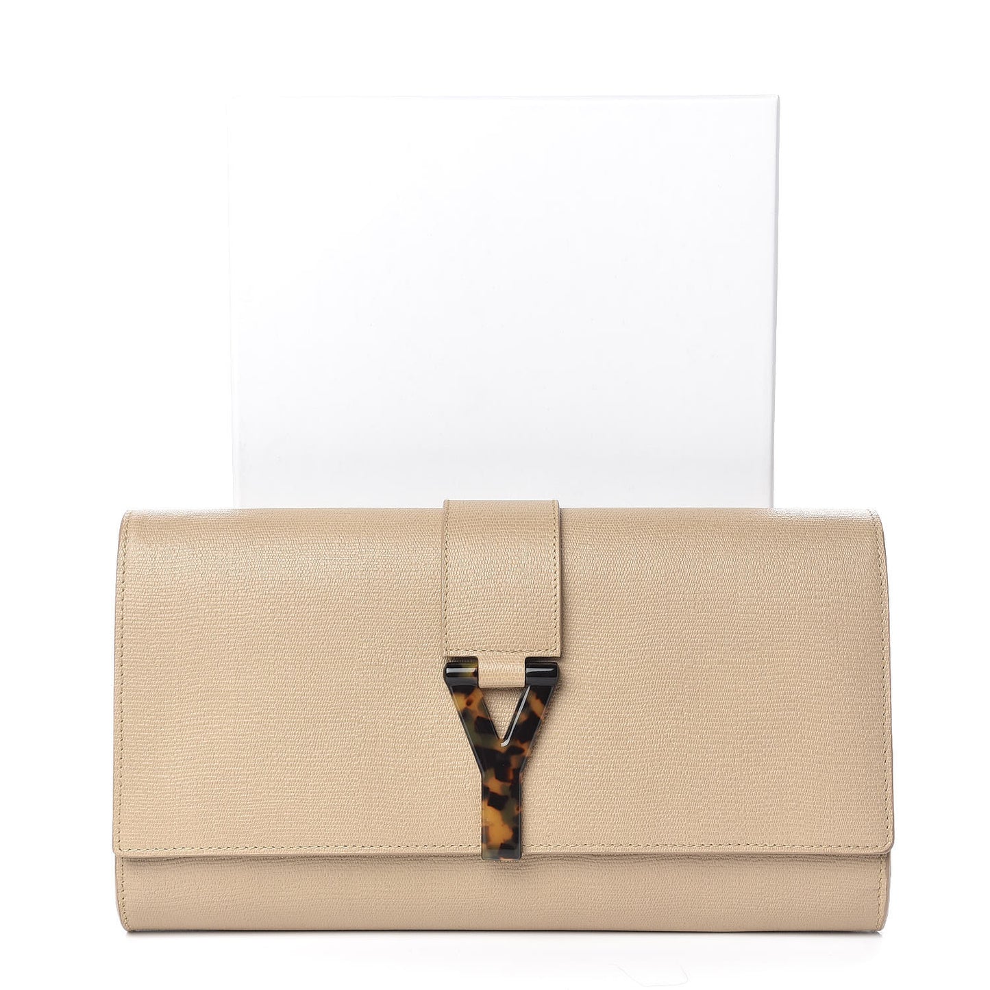 Textured Calfskin Classic Tortoise Y Ligne Clutch Dark Beige