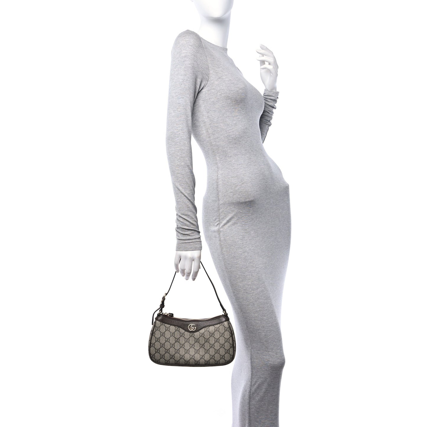 GG Supreme Monogram Textured Dollar Calfskin Small Ophidia Hobo Beige Ebony New Acero