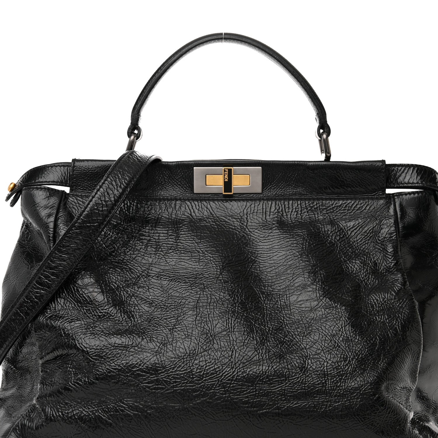 Fendi Patent Large Peekaboo Iconic Satchel Black 8 of 17