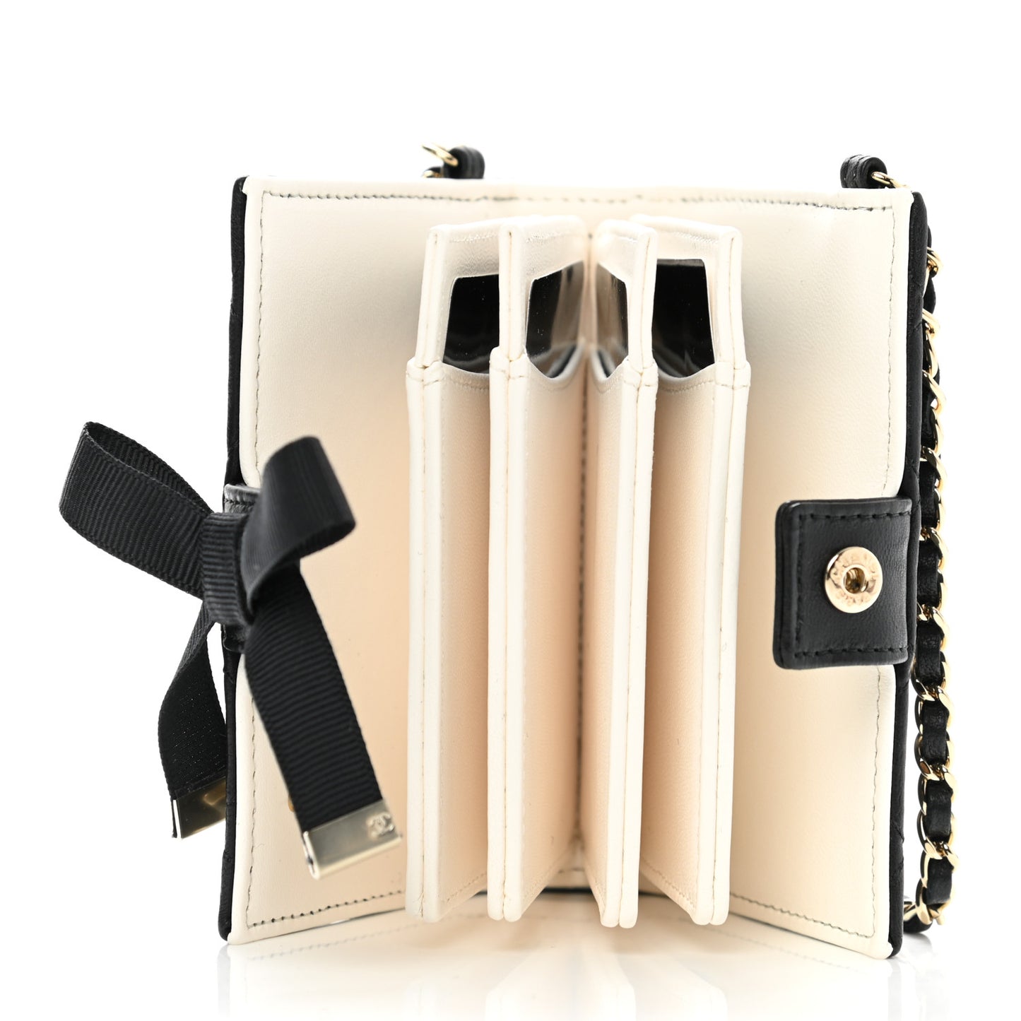Lambskin Quilted Book Card Holder on Chain Black