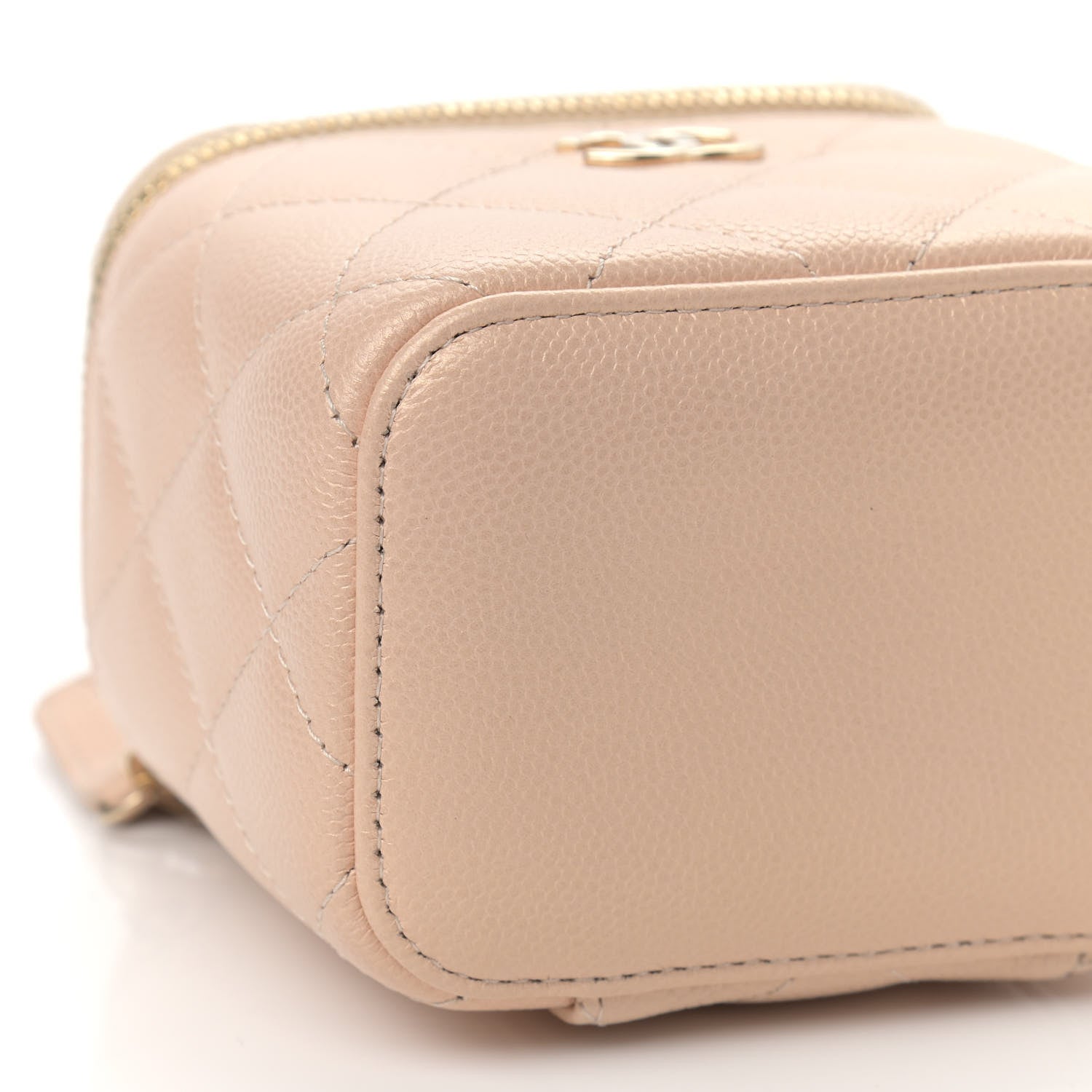 Chanel Iridescent Caviar Quilted Mini Pearl On Top Vanity Case With Chain Beige 8 of 9