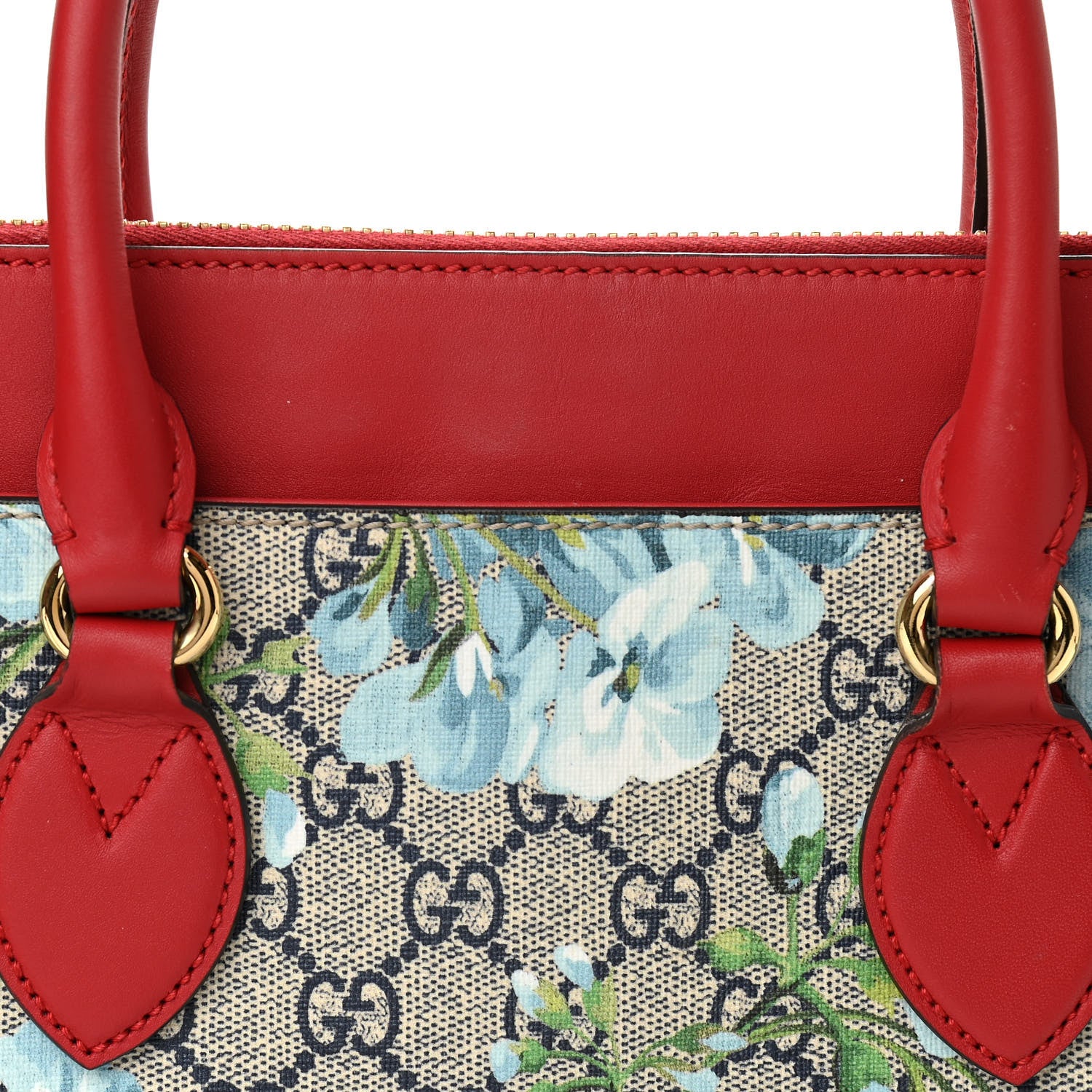 Gucci GG Supreme Monogram Blooms Medium Zip Top Tote Beige Blue Navy Hibiscus Red 8 of 11