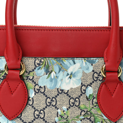 Gucci GG Supreme Monogram Blooms Medium Zip Top Tote Beige Blue Navy Hibiscus Red 8 of 11