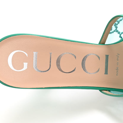Gucci Tela Retino Nappa Crystal GG Monogram Square G 95mm Slide Sandals 37.5 Turquoise 6 of 9
