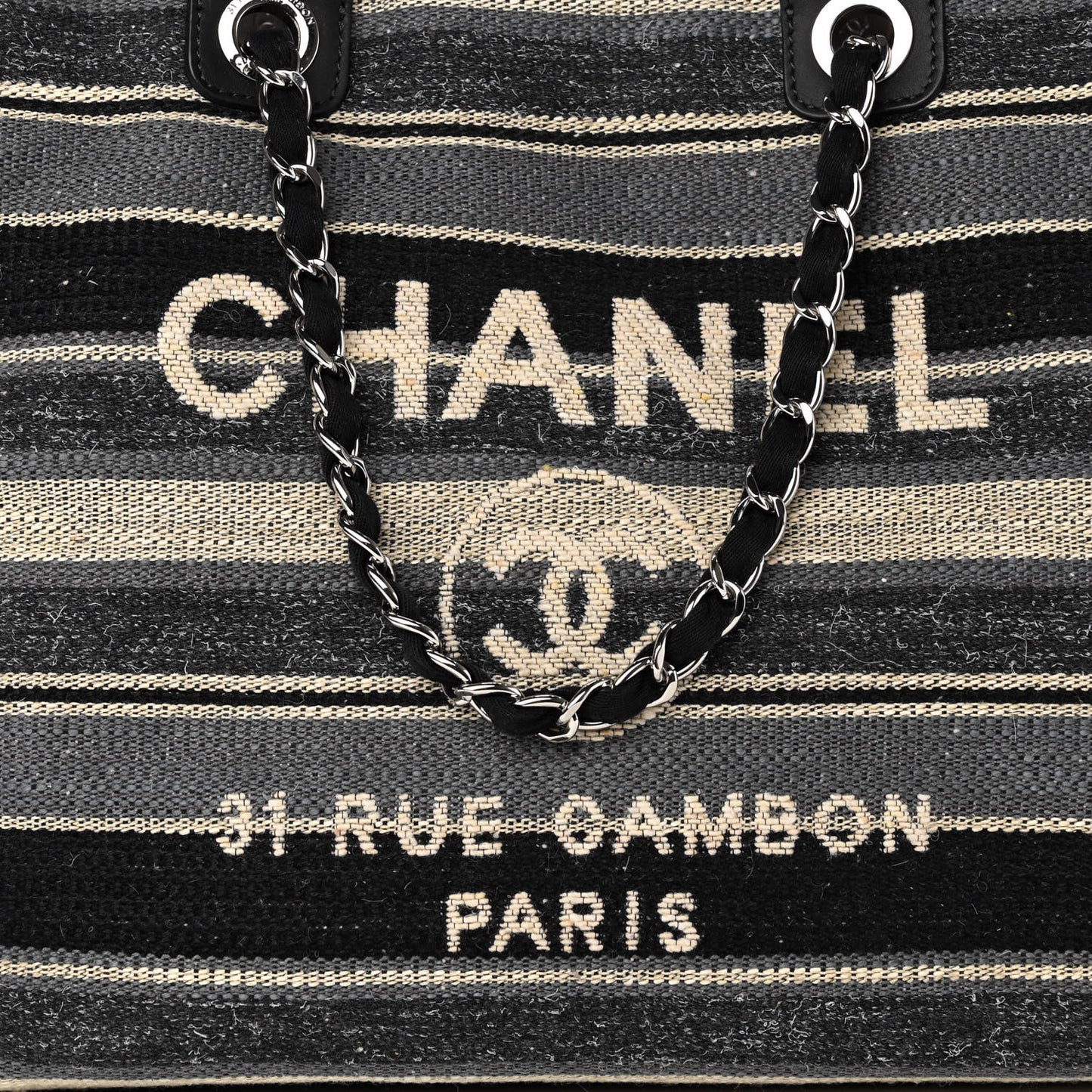 Striped Canvas Medium Deauville Tote Black