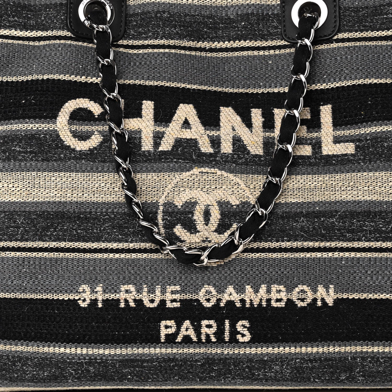 Chanel Striped Canvas Medium Deauville Tote Black 7 of 9