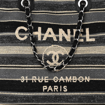 Chanel Striped Canvas Medium Deauville Tote Black 7 of 9