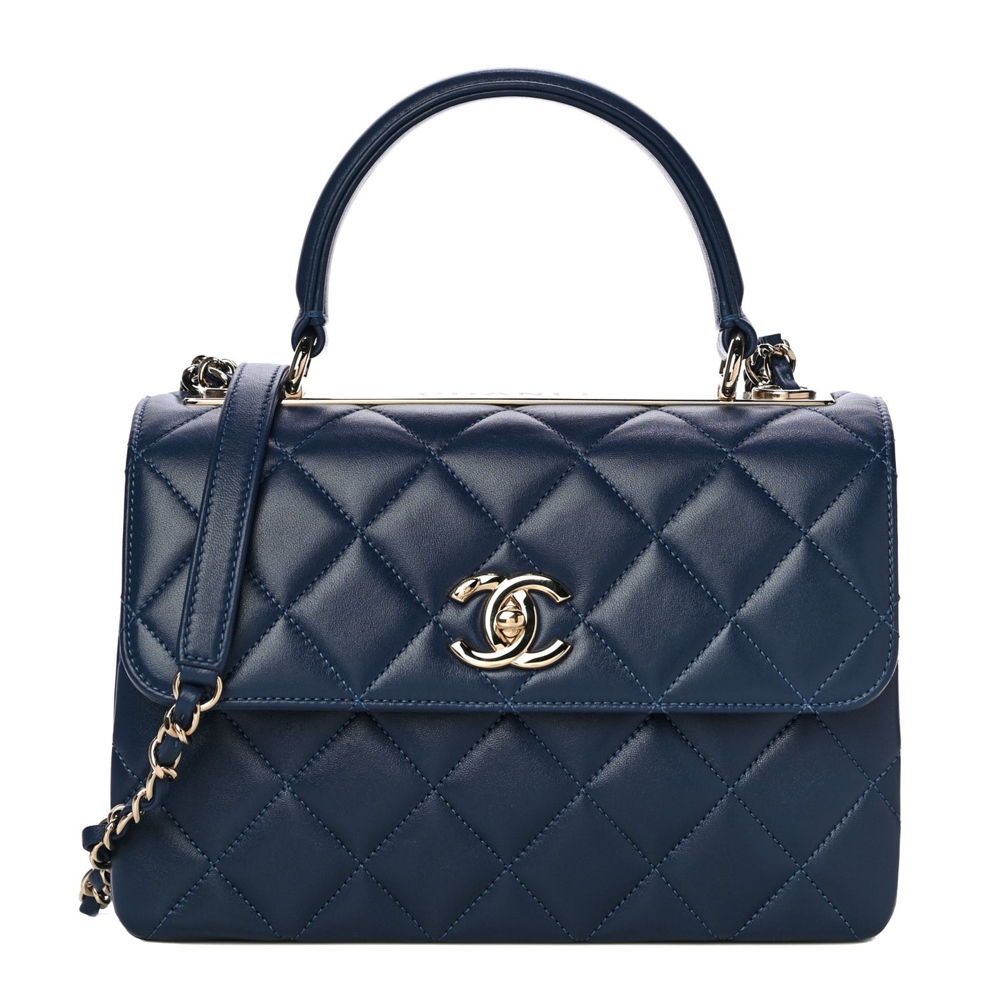 Lambskin Quilted Small Trendy CC Flap Dual Handle Bag Navy