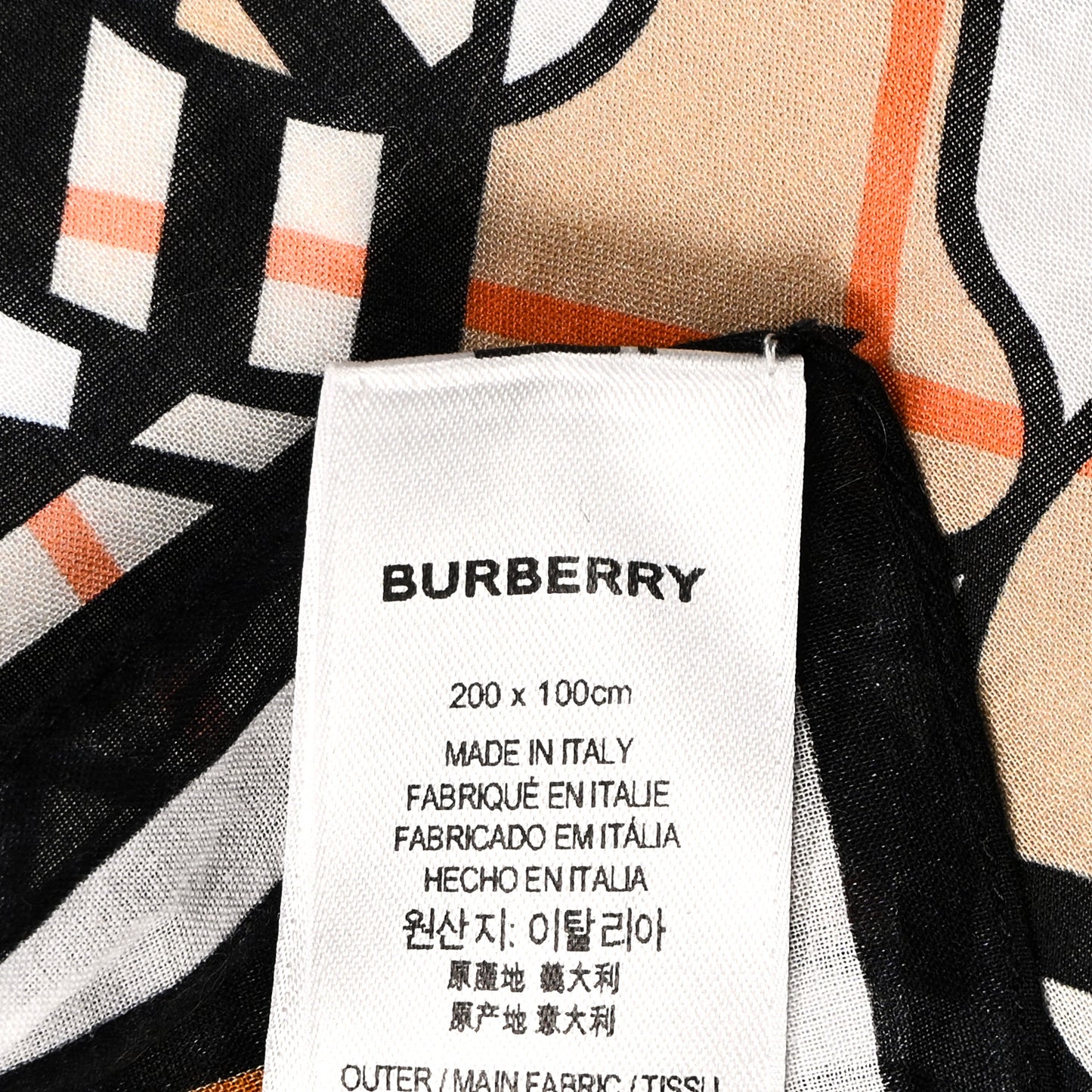 Cotton TB Print Oblong Scarf Archive Beige Orange