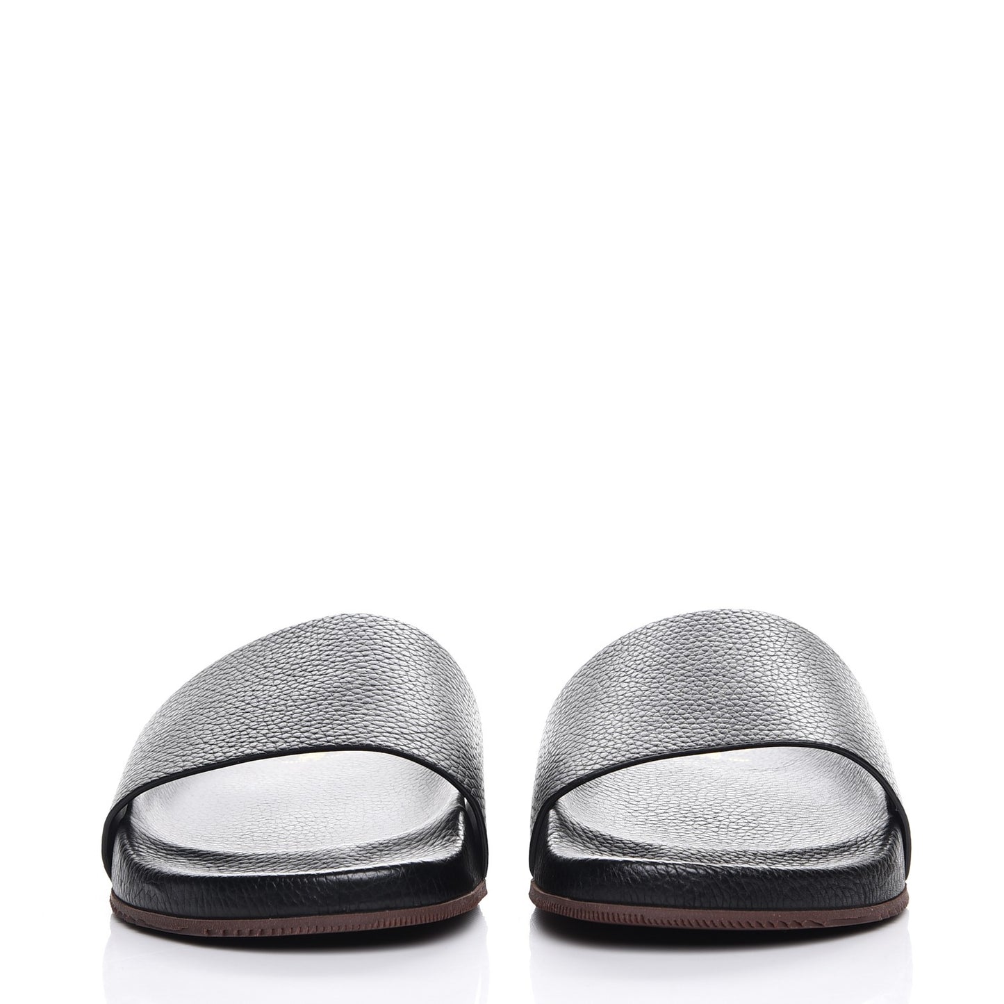 Mens Grained Calfskin Wide Strap Pool Slide Sandals 43 Black