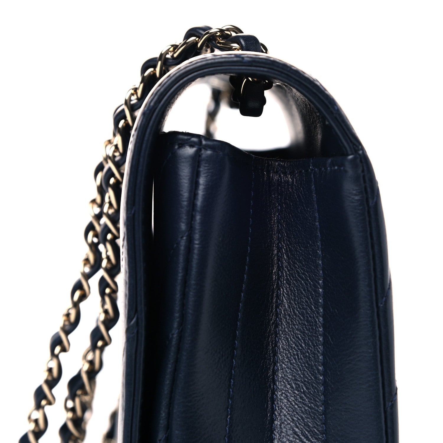 Chanel Calfskin Chevron Quilted Medium Statement Flap Navy Blue 20 of 22