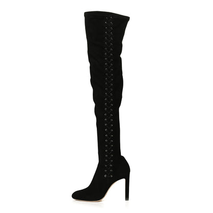 Jimmy Choo Suede Marie 100 Knee High Boots 36 Black 1 of 10