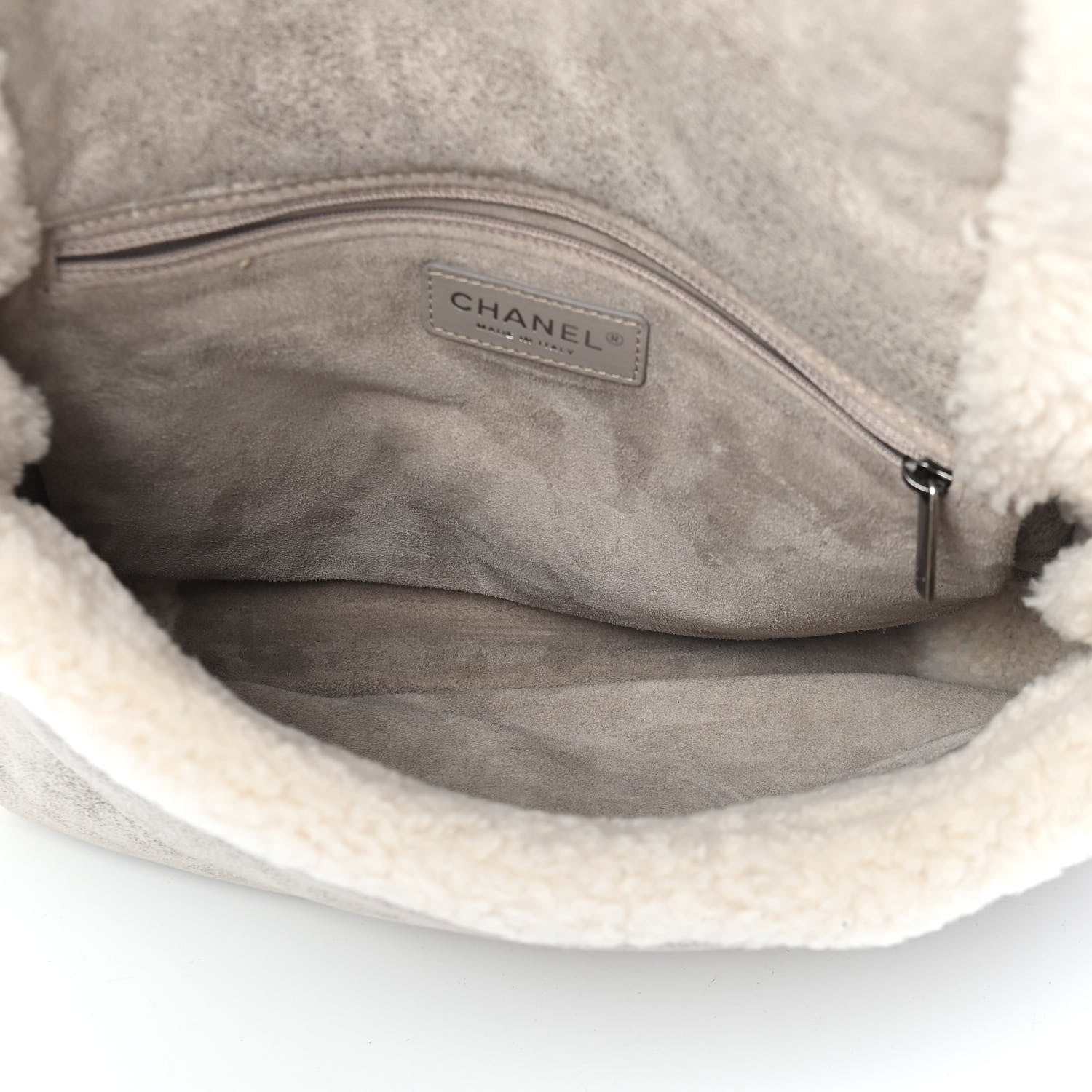 Chanel Shearling Lambskin Messenger Bag Grey 5 of 9