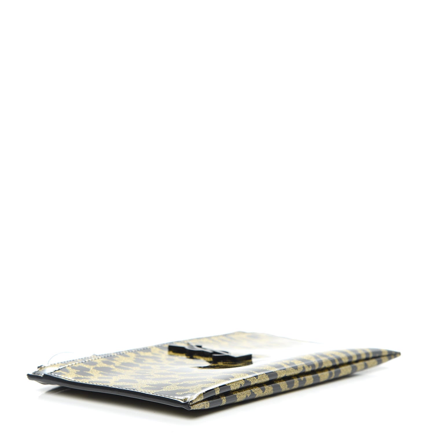 Saint Laurent Patent Glitter Leopard Monogram Zip Pouch Gold Black 4 of 7