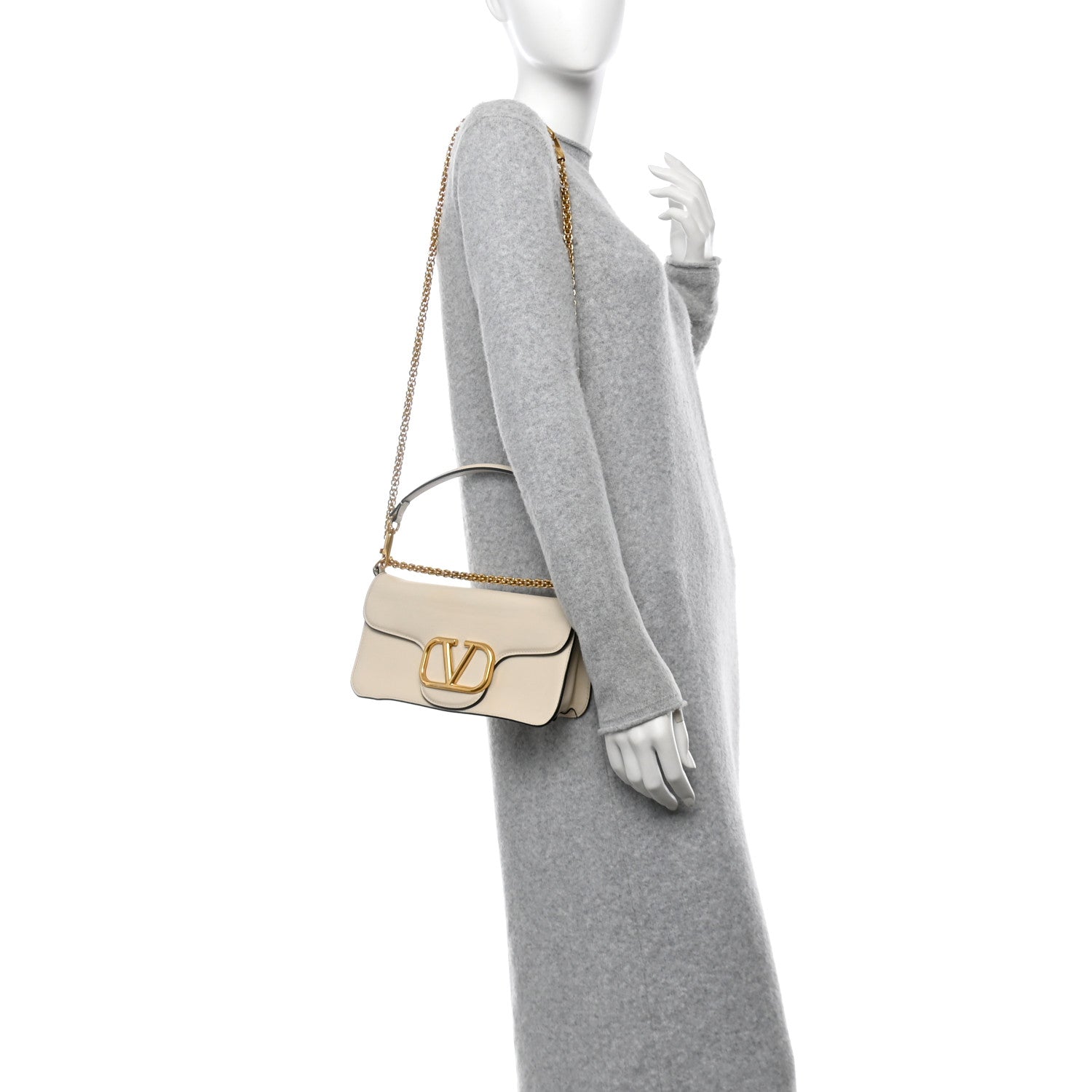 Valentino Garavani Calfskin Vlogo Loco Shoulder Bag Light Ivory 2 of 10