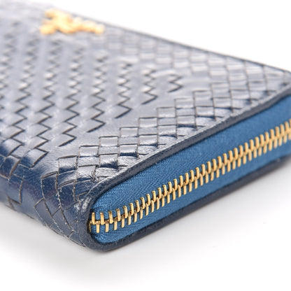 Prada Goatskin Woven Zip Around Wallet Azzurro 9 of 9