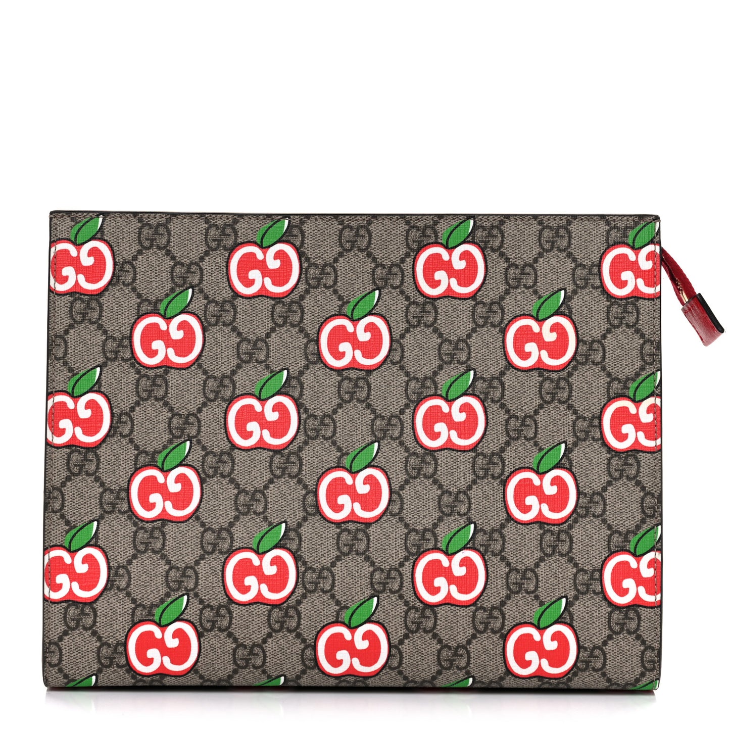 GG Supreme Monogram Apple Large Cosmetic Case Beige Multicolor Lobster Red