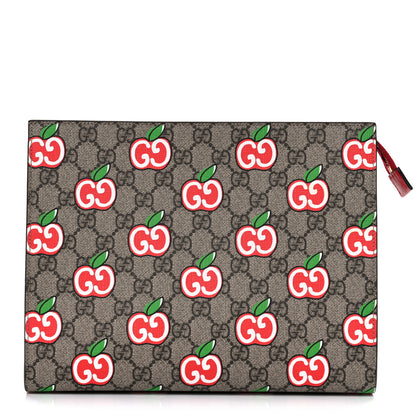 Gucci GG Supreme Monogram Apple Large Cosmetic Case Beige Multicolor Lobster Red 1 of 10