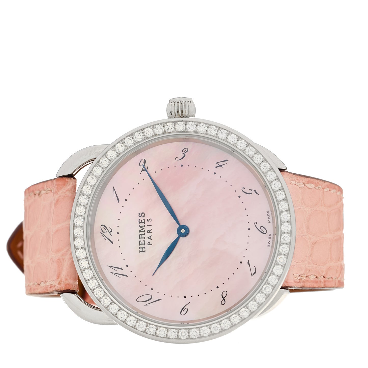 Stainless Steel Alligator Diamond Bezel Pink Mother of Pearl 38mm Arceau Quartz Watch