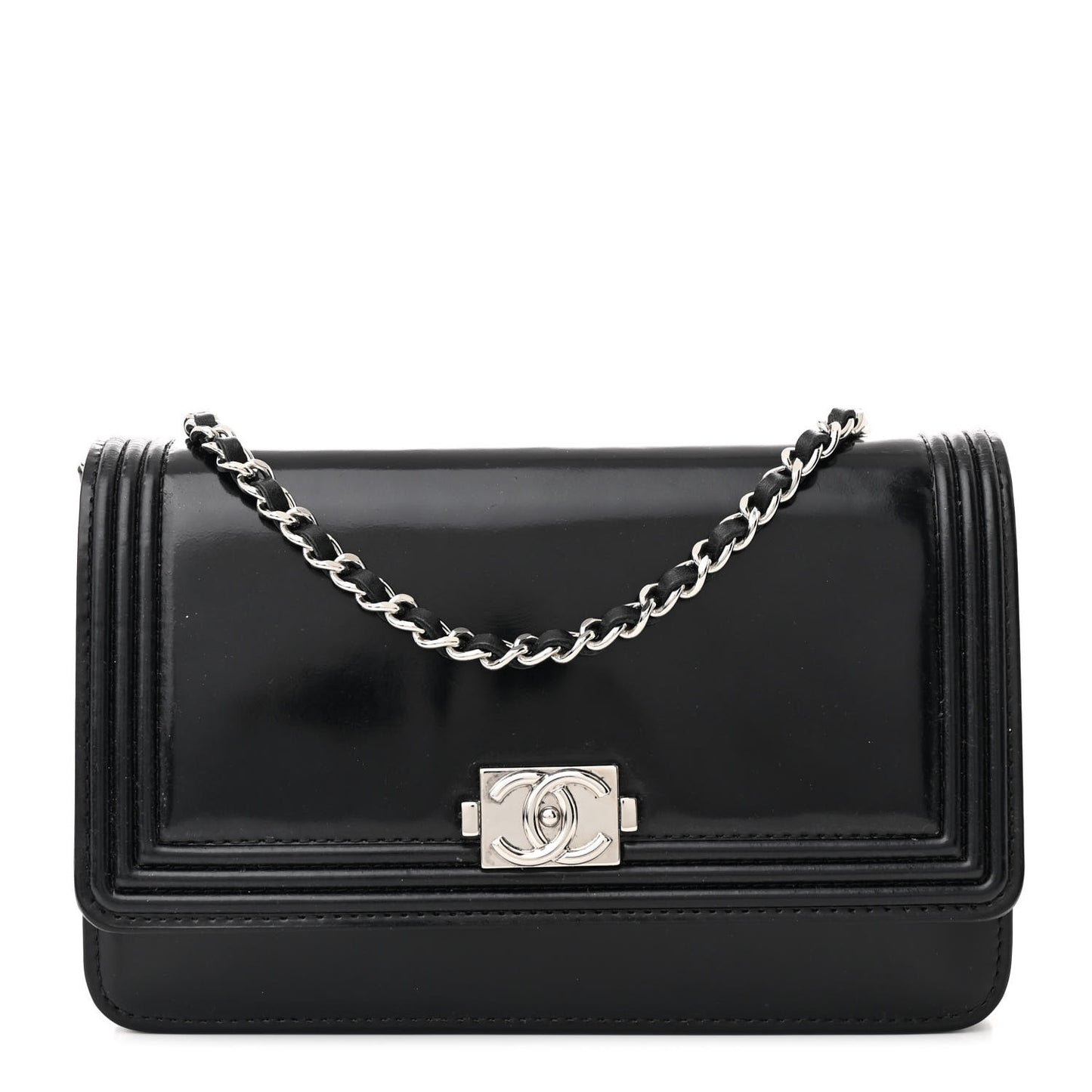 Glazed Calfskin Boy Wallet On Chain WOC Black