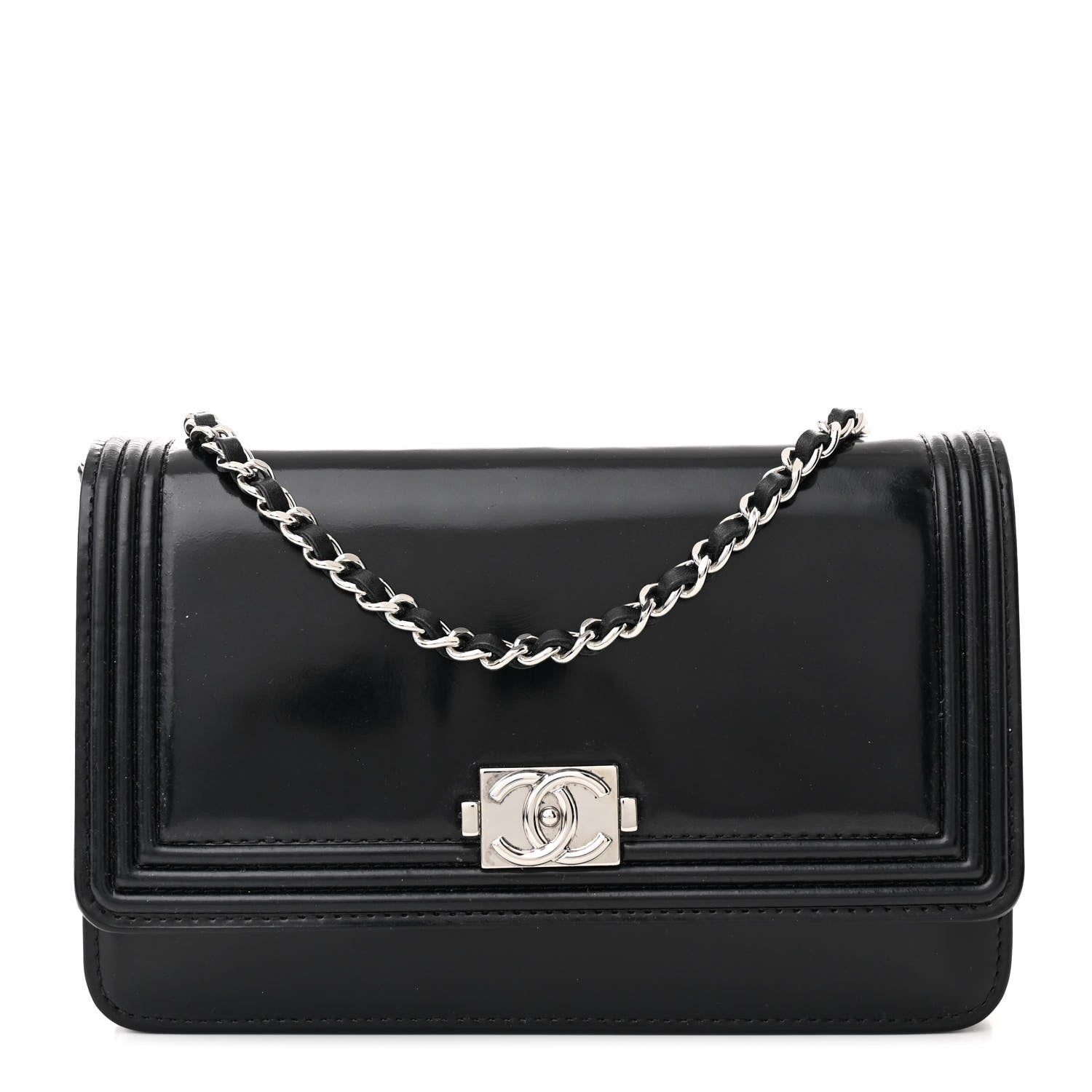 Chanel Glazed Calfskin Boy Wallet On Chain WOC Black 1 of 14