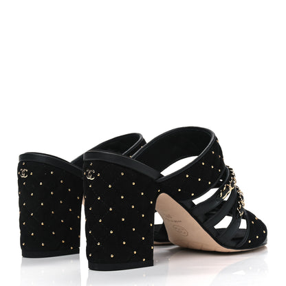 Chanel Velvet Studded Chain Mule Sandals 37 Black 3 of 4