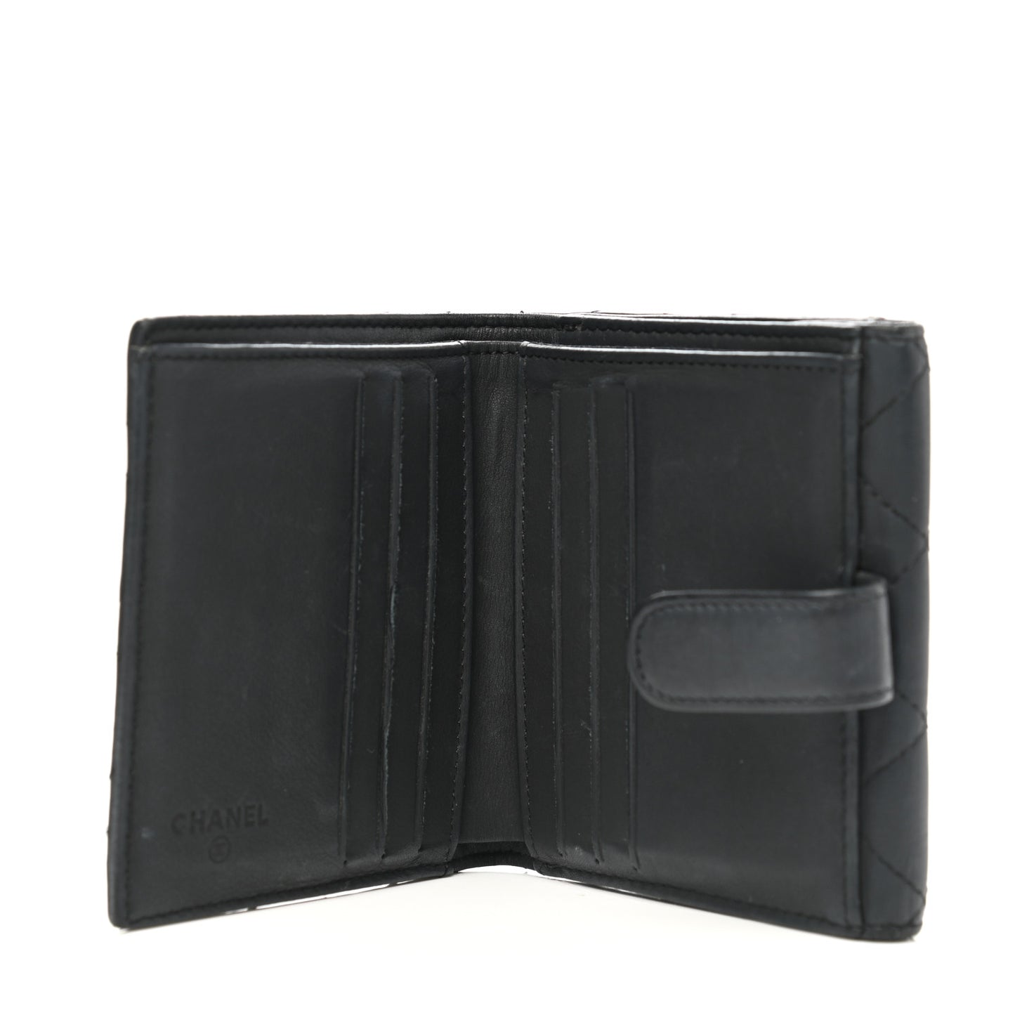 Lambskin Quilted Compact Flap Wallet Black