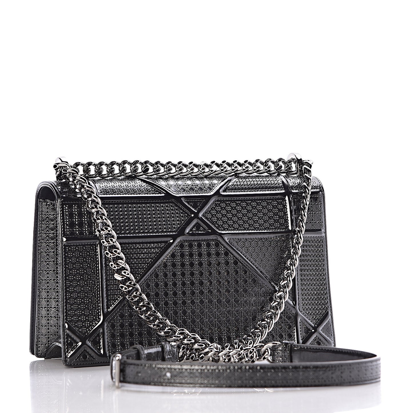 Metallic Patent Micro-Cannage Medium Diorama Flap Bag Graphite
