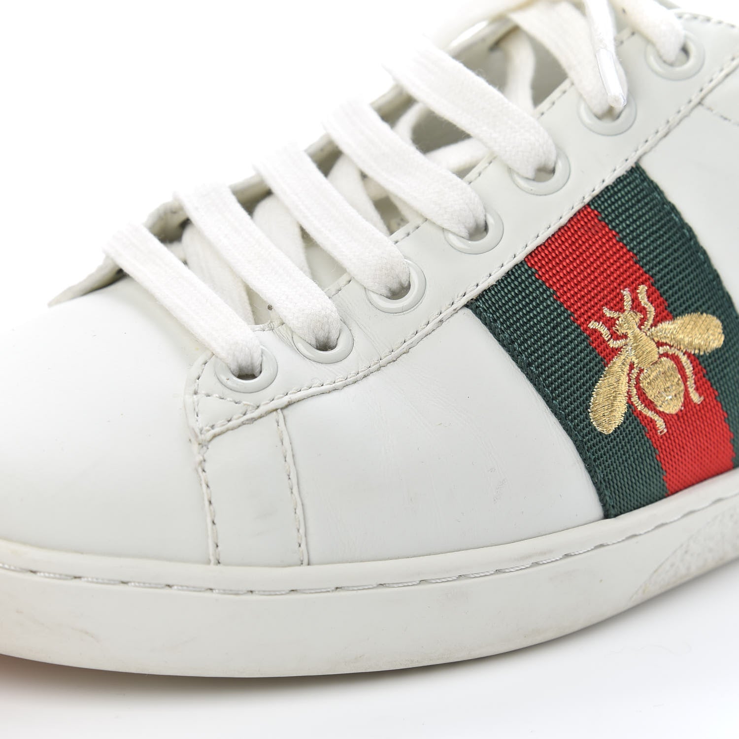 Gucci Calfskin Web Bee Embroidered Womens Ace Sneakers 37 White Green 9 of 12