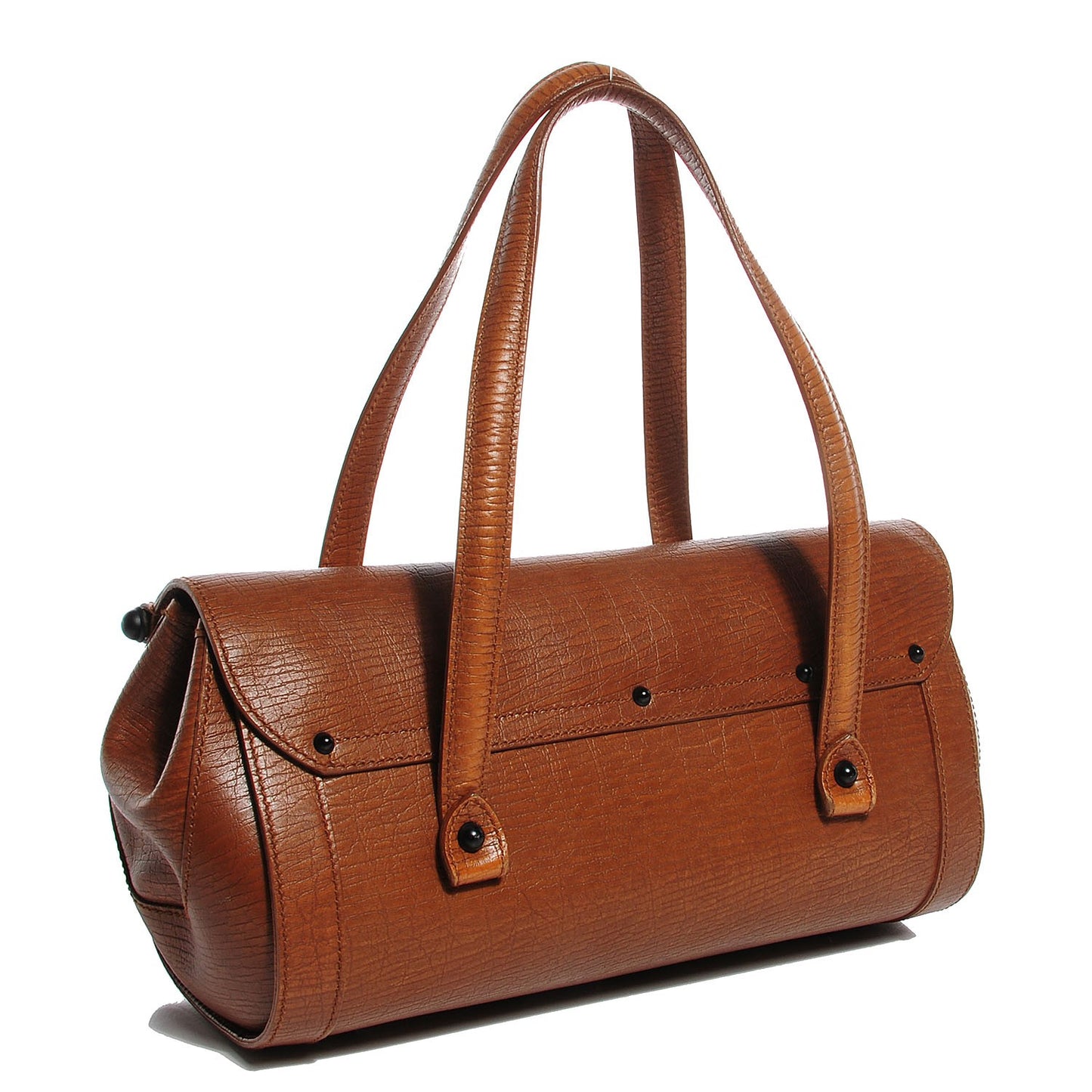 Leather Bamboo Bullet Satchel Brown