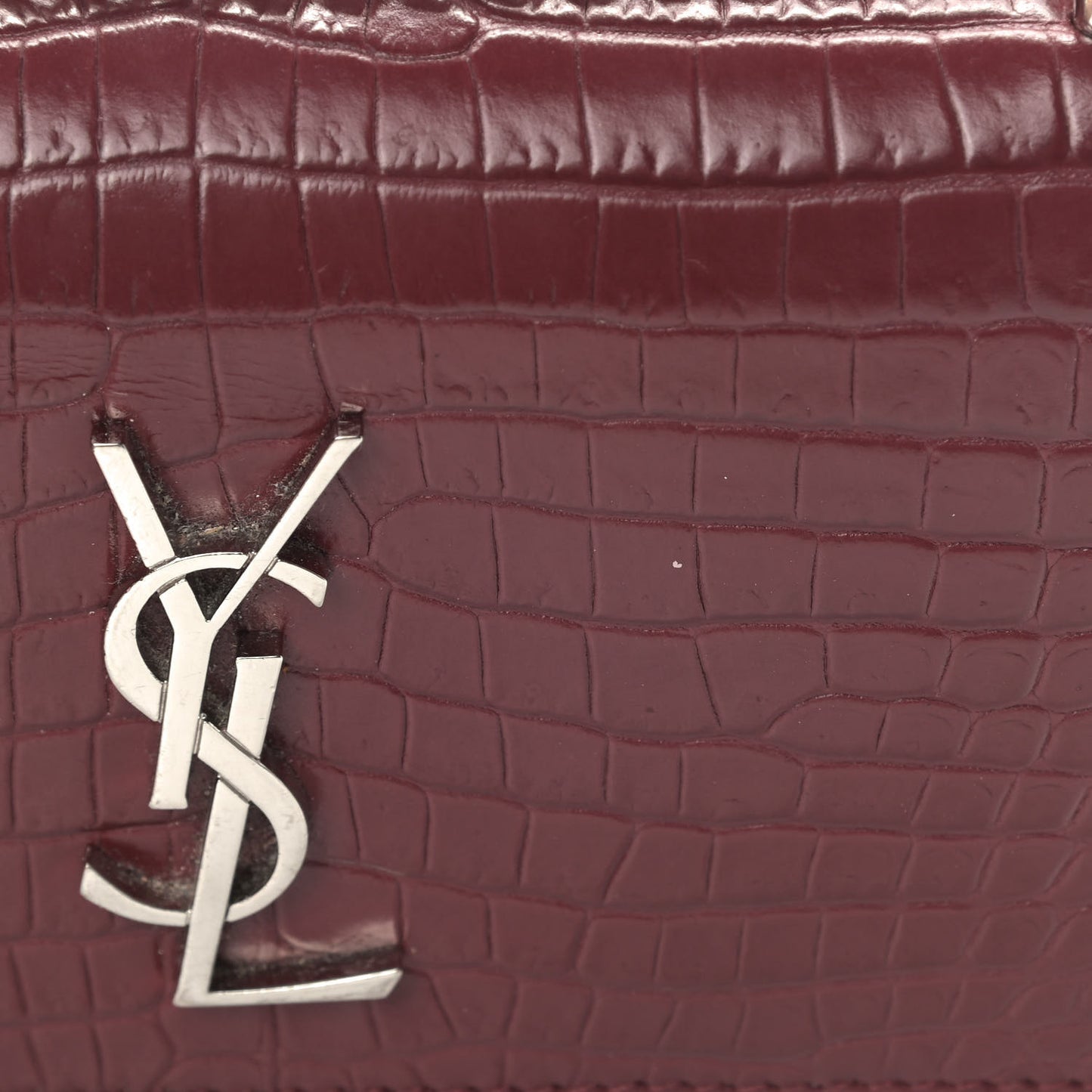 Calfskin Crocodile Embossed Monogram Sunset Chain Wallet Palissandre