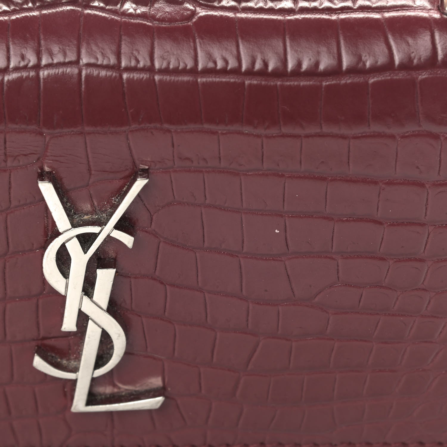 Saint Laurent Calfskin Crocodile Embossed Monogram Sunset Chain Wallet Palissandre 12 of 12
