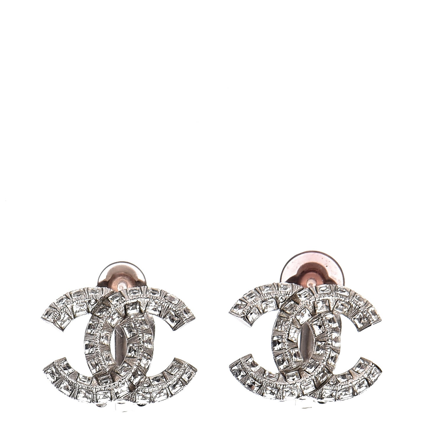 Baguette Crystal CC Clip On Earrings Silver