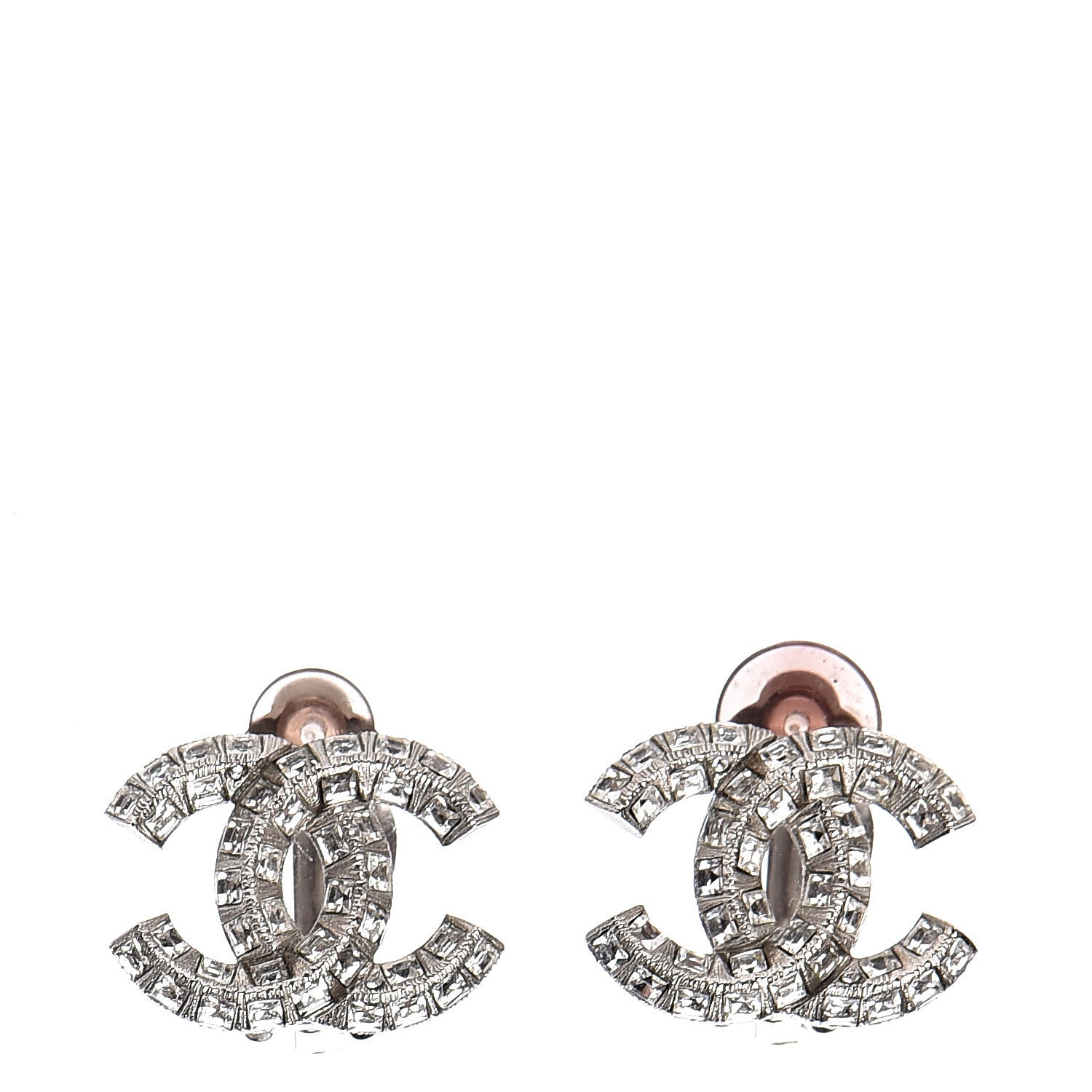 Chanel Baguette Crystal CC Clip On Earrings Silver 1 of 5