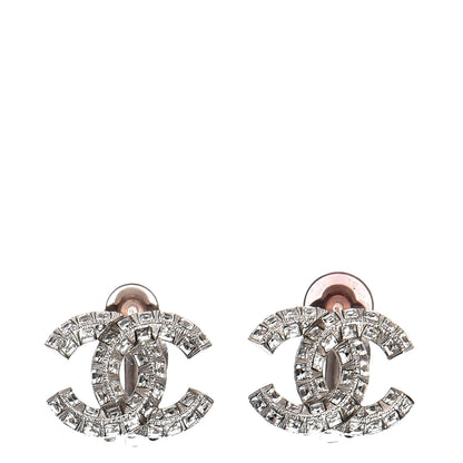 Chanel Baguette Crystal CC Clip On Earrings Silver 1 of 5