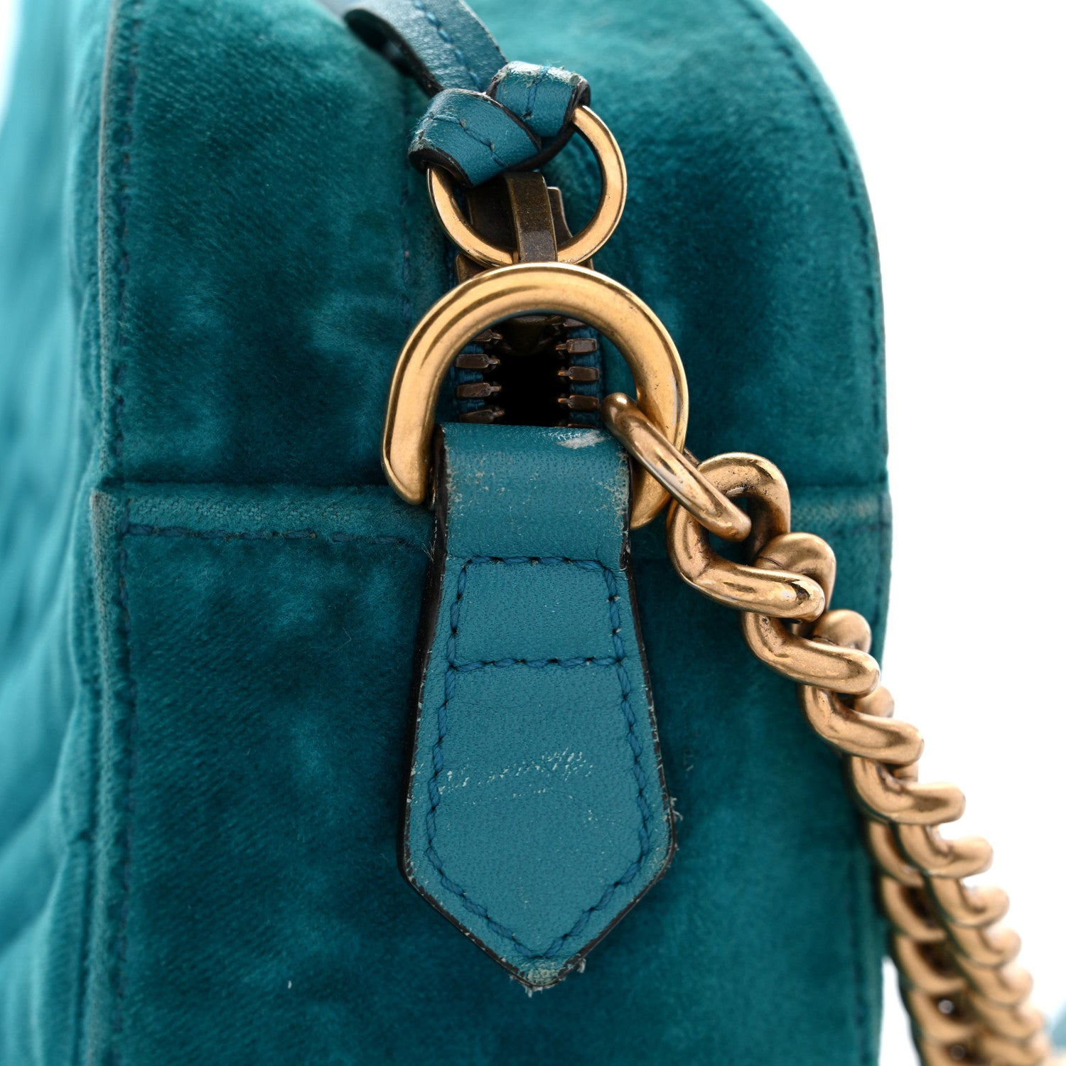 Gucci Velvet Matelasse Small GG Marmont Chain Shoulder Bag Pavone Cyan 14 of 14